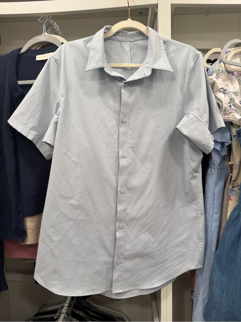 Men's LuluLemon Light Blue Short-Sleeve Button-Up Shirt